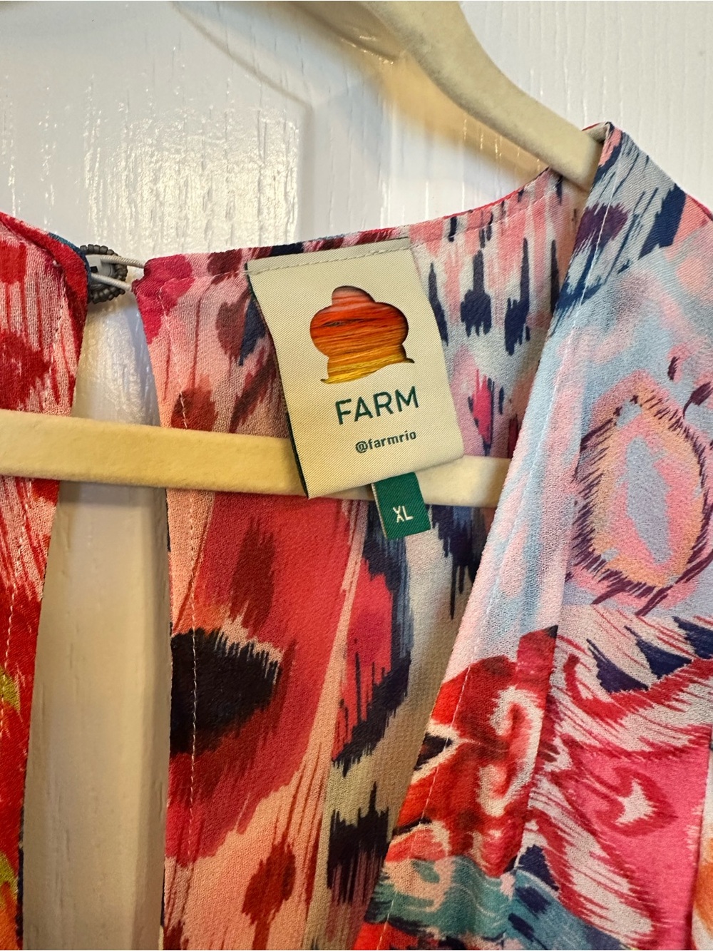 FARM Rio Multicolor Abstract V-Neck Maxi Dress - Red, Blue, Pink - Picture 6 of 8